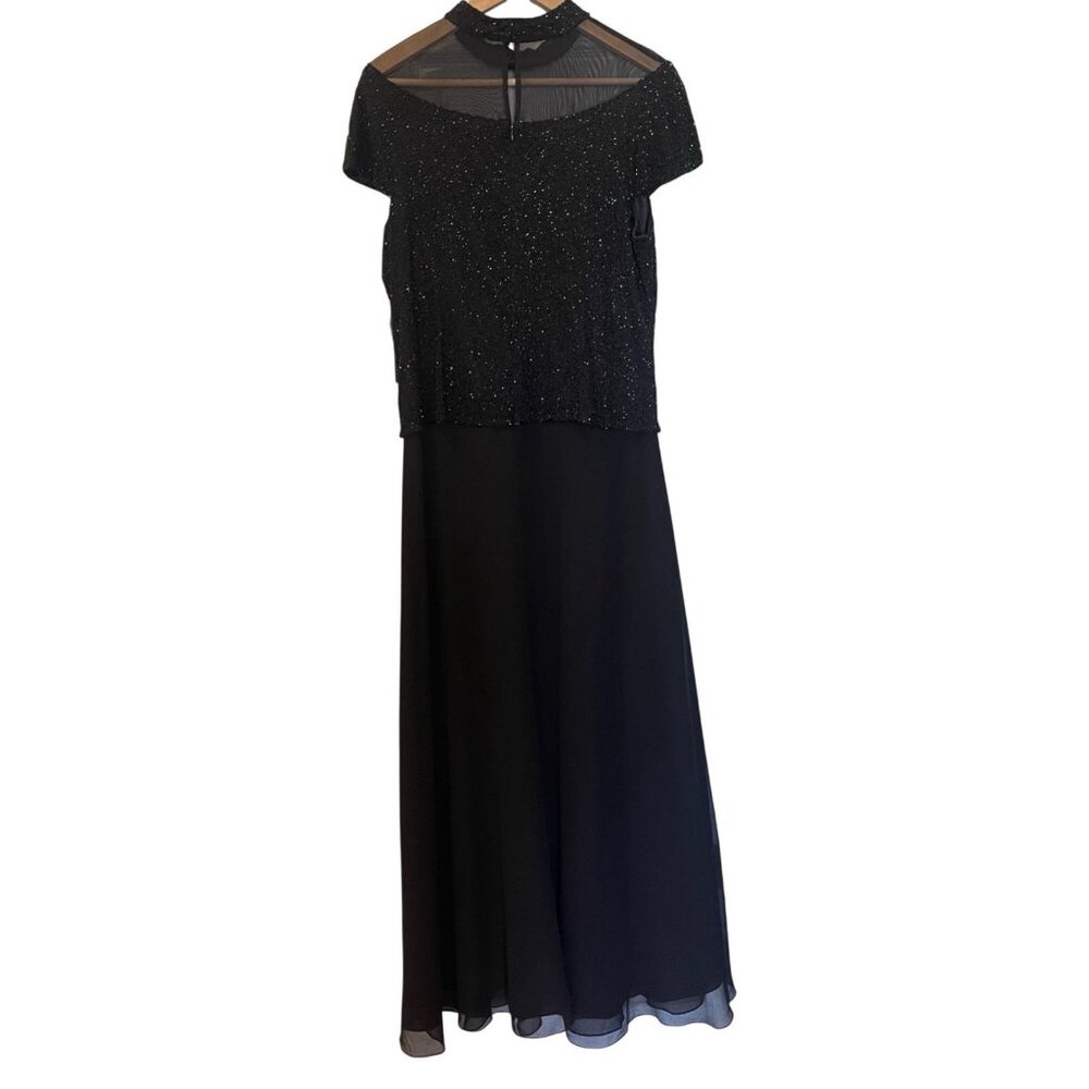 JKARA Women Formal Evening Beaded Maxi Dress Size 16 Mesh Overlay Elegant Formal - Picture 2 of 13
